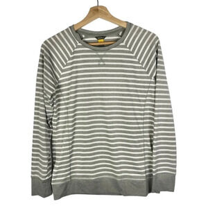 Eddie Bauer Gray & White Outdoor Hiking Crew Neck Striped Long Sleeve S